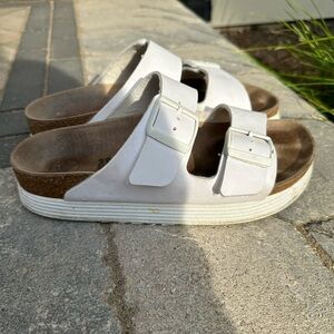 White Platform Birkenstock Papillio sandals, size 39